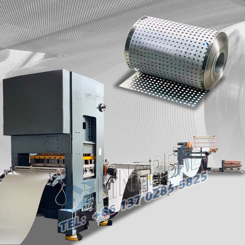 Máquina de perfuração e rebobinamento de bobina de folha